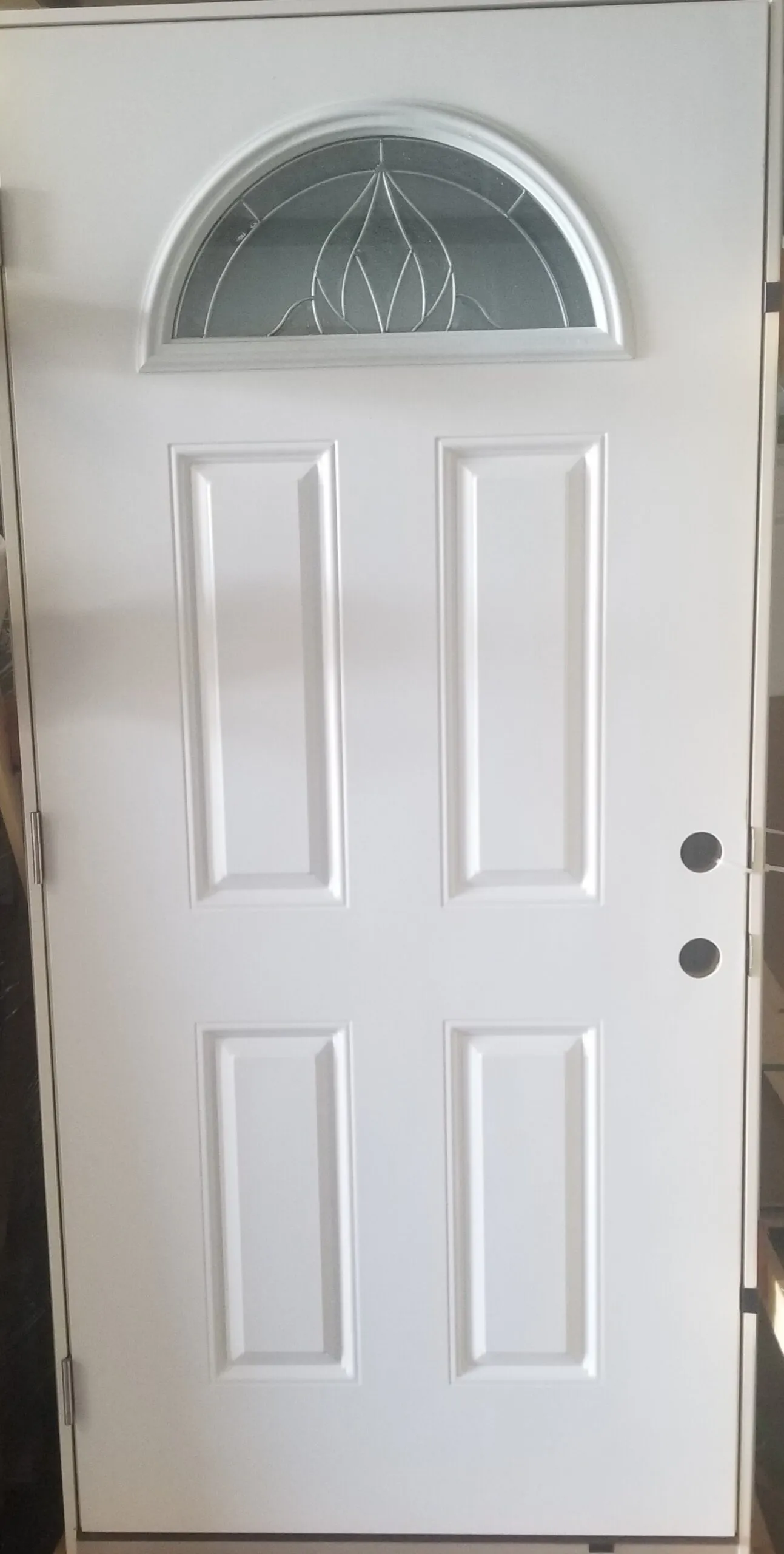 Six Panel Steel Combo Door With Sunburst Window & Full View Storm Door