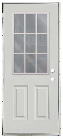 Six Panel Steel Outswing Door with 9 lite Window