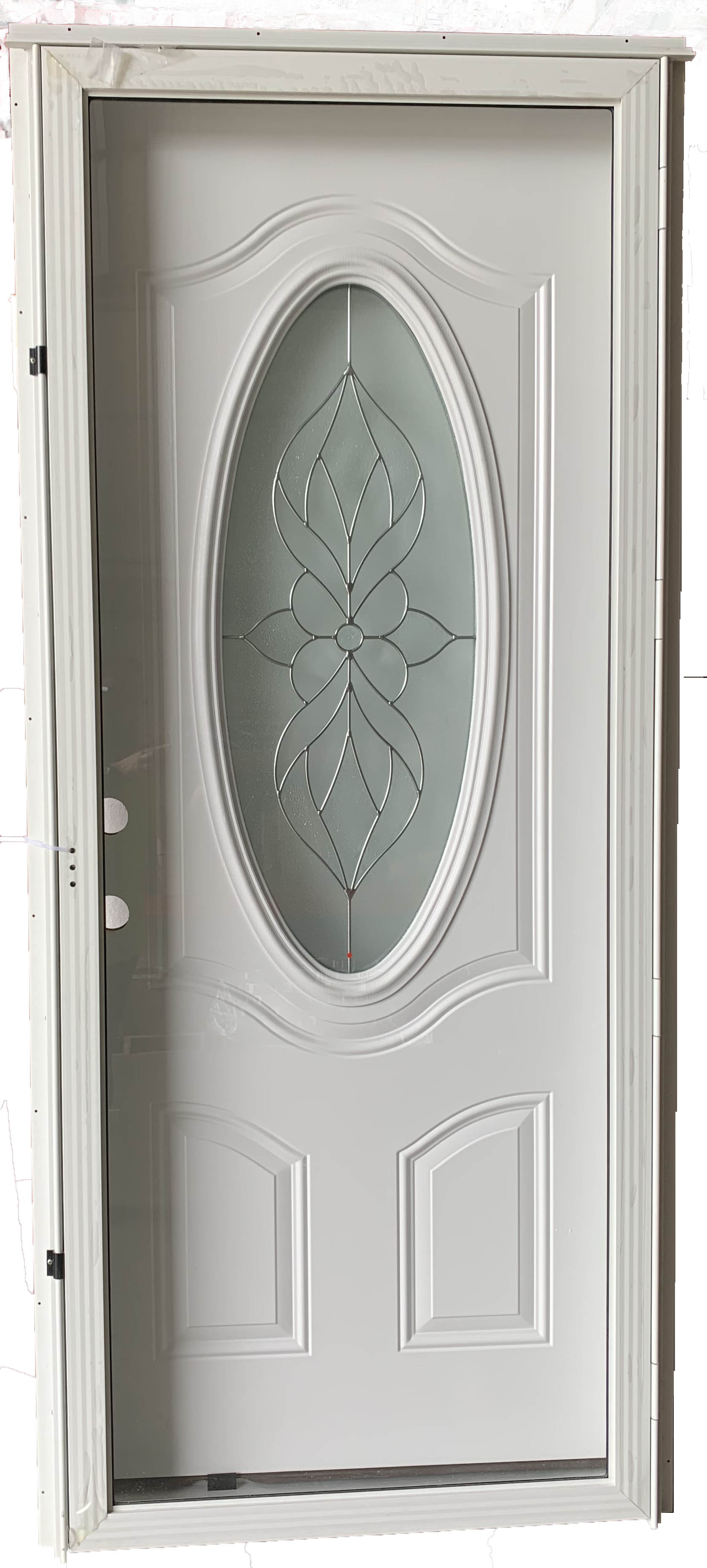Six Panel Steel Combination Door With 3/4 Oval Window And Full View Storm  Door