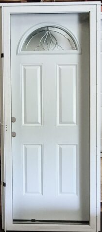 Six Panel Steel Combo Door With Sunburst Window & Full View Storm Door